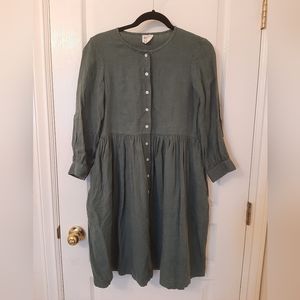 Beaton Linen long sleeve gathered dress, size XS